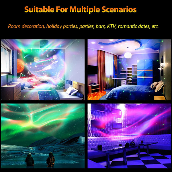 LED-stjärnprojektor, stjärnprojektor med fjärrkontroll, justerbar ljusstyrka projektor, Aurora-projektor, festdekoration atmosfärslampa