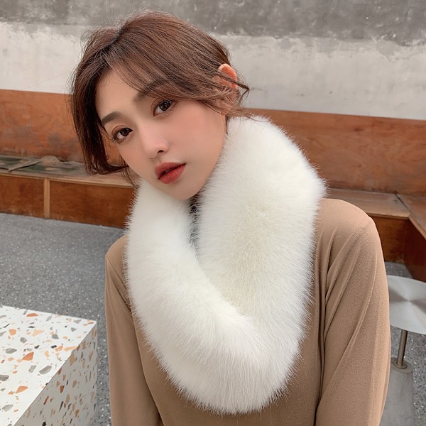 Kvinners Faux Fur Krage Skjerf Wrap Varm Vinter Varmer（Hvit）