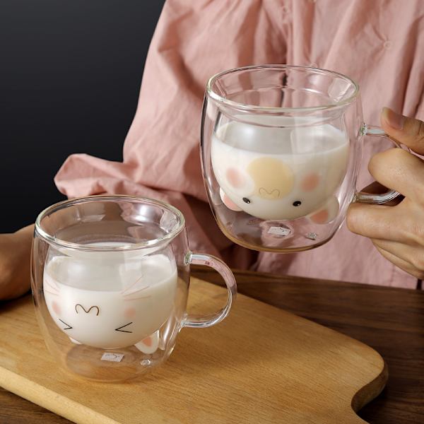 Sød kaffekop bjørn te kop mælk dobbelt lag transparent isoleret glas espresso krus sjov gave (kattekrus)