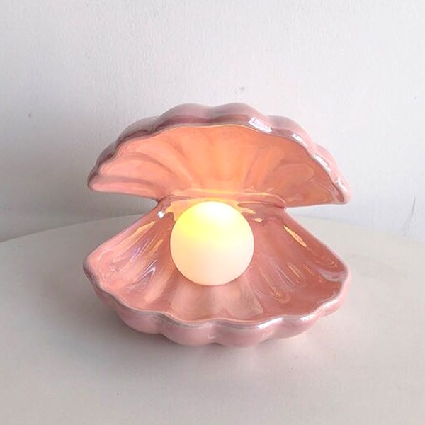 Shell Pearl Lamp, Europeiska lamppärlor, Keramisk bordslampa (rosa)