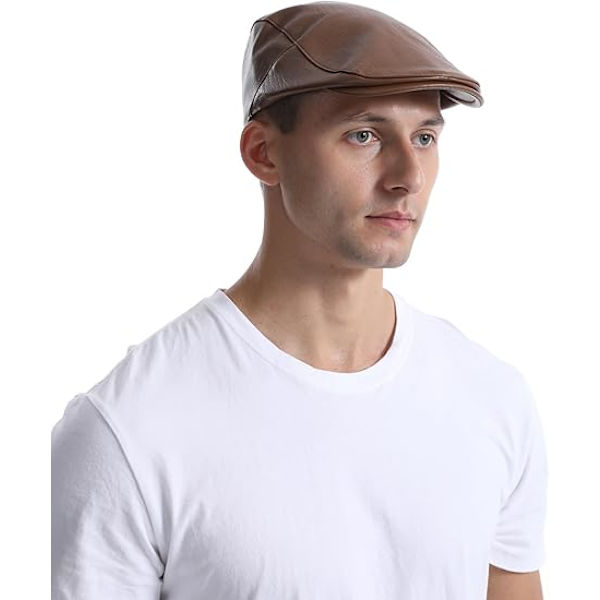 Mænds Klassisk Kunstlæder PU Kørsel Ivy Hat Fiske Golf Beret Newsboy Flat Cap