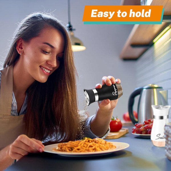 Salt- og pebersæt med holder, 4 oz bundsalt shaker med rustfrit stål låg til køkken gadgets madlavning bord husholdning Black-White