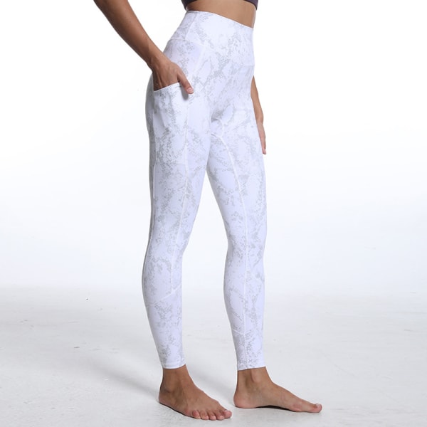 High Waist Yoga Leggings With Pockets, Abdominal Exercise Running Yoga Pants For Women (White Printing )