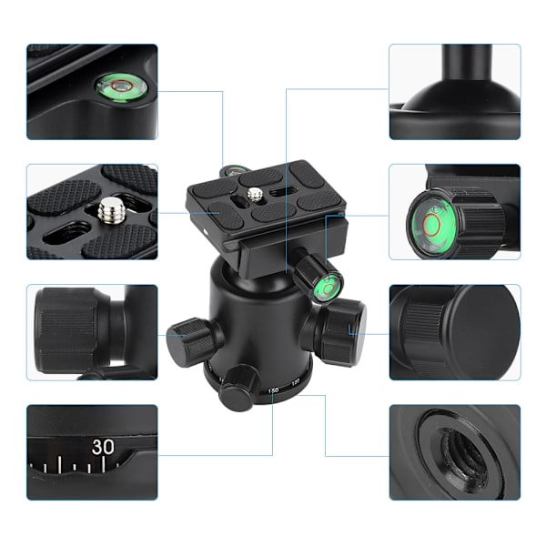 VBESTLIFE Magnalium Mini Tripod Kulledhuvudfäste med Snabbladdningsplatta
