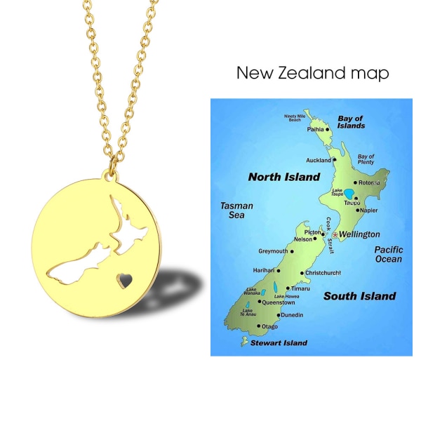 1 stk. Utskåret kartkjede, New Zealand kartanheng, Titaniumstål Dame kragebeinskjede Klær Tilbehør（gull）