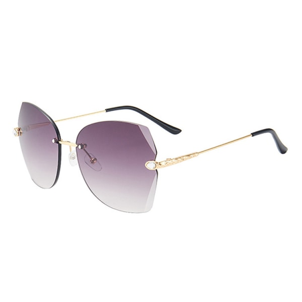 Frameless Cut Edge Personalized Diamond Sunglasses Women's Large Frame Marine Sunglasses----Gold Frame Double Gray Sheet