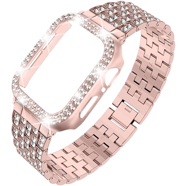 Kompatibelt Apple Watch Band med Case Series iwatch6/5/4/3/2/1, Bling Full Diamond Rhinestone Women Girl, Rosepink (44mm)