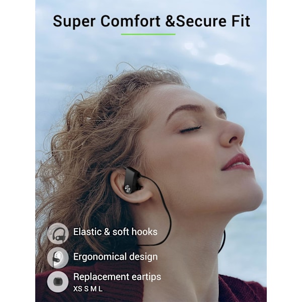 Bluetooth-hörlurar, 5.3 trådlösa sport-öronsnäckor IPX7 vattentäta med mikrofon, stereo svettsäkra öronsnäckor, brusreducerande Hea