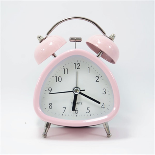3 tum triangulär retro analog väckarklocka, sängklocka för barn, med bakgrundsbelysning, ingen tickande, högt dubbelringande alarm för tunga sovare