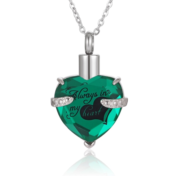 Souvenir jewelry Birthstone Crystal Urn Necklace Heart Memorial Keepsake Pendant Ash Holder Cremation Jewelry for Ashes（dark green）