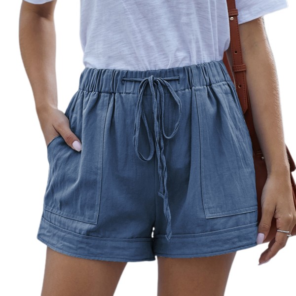 Bekväma dragsko för kvinnor Casual shorts med elastisk midja, S-2XL (blå)