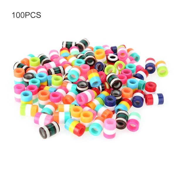 100 stk fargerike fletteperler i harpiks med ringer og mansjetter - Tilbehør for hårstyling