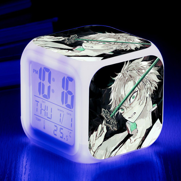 Anime Demon Slayer Färgglad Väckarklocka LED Kvadratisk Klocka Digital Väckarklocka med Tid, Temperatur, Alarm, Datum
