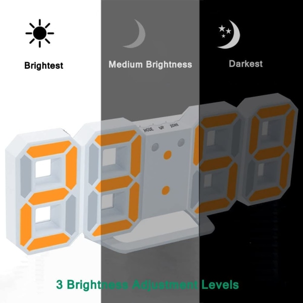 Elektronisk LED-väckarklocka [Uppgraderad version], klockan kan justera LED-ljusstyrkan automatiskt på natten (vit/orange)