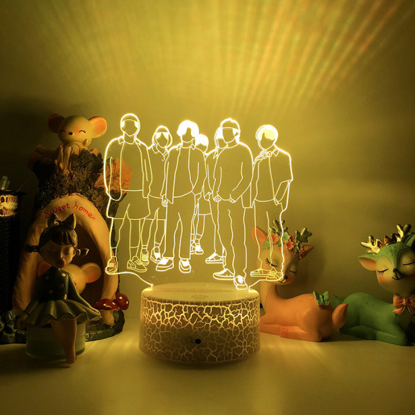 JUSTUP 3D LED Nattljus BTS Singer Youth League 3D Illusion Lampa Fjärrkontroll för fans Sovrumsinredning --- Stil B1（Crack Seat）