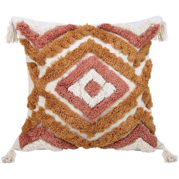 Boho Pynteputer 18x18 med Dusker, Dekorative Pynteputer Trekk Vevd Tuftet Bohemske Pynteputer Trekk for Sofa Soverom Stue (Oransje)