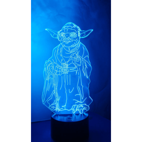 Master Yoda 3D nattlampa LED Illusionslampa Sängbordsbordslampa, 7 färgskiftande lampor med platt akryl & ABS-bas och USB laddare