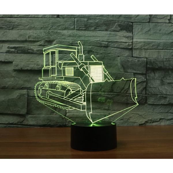3D Bulldozer Bil Fjernkontroll 16 Farge Nattlys Illusjon Akryl LED Bordlampe Sengelampe Barn Soverom Skrivebord Dekor Bursdagsgaver Leker for Barn
