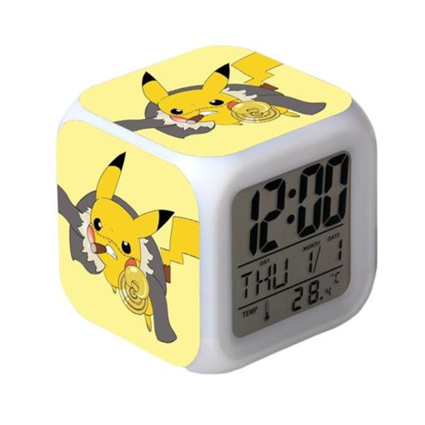 Pikachu Farvet Alarmur LED Kvadratisk Ur Digital Alarmur med Tid, Temperatur, Alarm, Dato