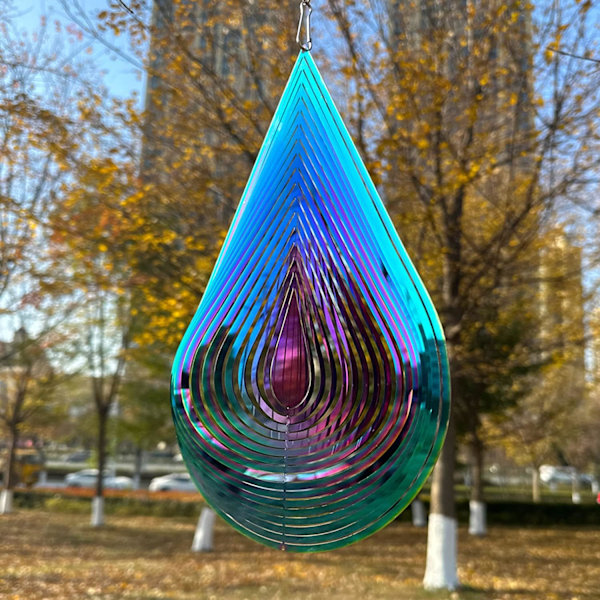 Vindmølle Udendørs Metal 3D Vindmølle Hængende Havehave Dekoration Gaver Rustfrit Stål Vanddråbeformet Vindmøller med 360° Rot Water Drop