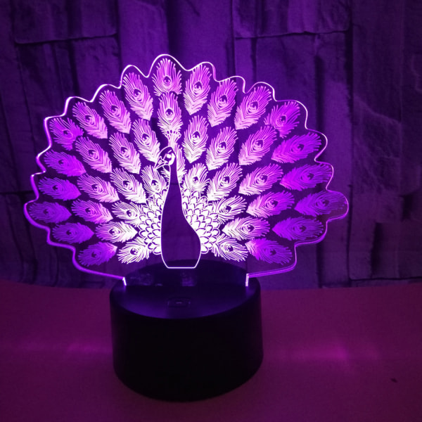JUSTUP Nyhet Påfugl Form 3D LED Nattlys 7 Farge Skiftende Dyr Påfugl Bordlampe Hjemmeinnredning Gaver Sove Lys