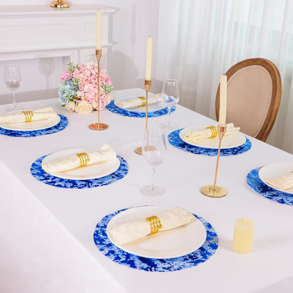 Engangs runde plassmatter i kongeblå, sett med 12, metallisk glitterfolie-nett, middagsbordsplassmatter, blå doilies, 13 tommer for bryllup Royal Blue 12