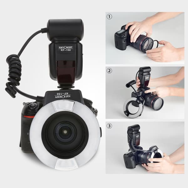 Bærbar LED-ringblitz batteridrevet Speedlite med adaptertilbehør til Nikon