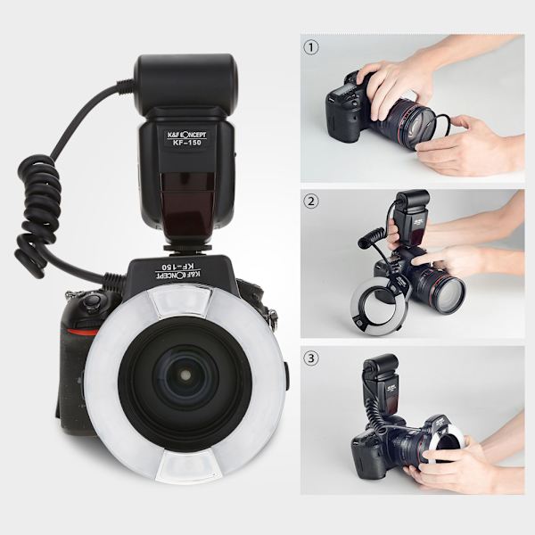 Bärbar LED-ringblixt Batteridriven Speedlite med adaptrar Tillbehör för Nikon