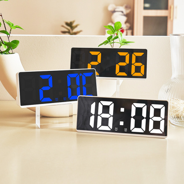 Digital väckarklocka för inomhustemperaturvisning, 12/24-timmars väckarklocka, sovrums- och kontorsklockor (vita skalblå siffror)
