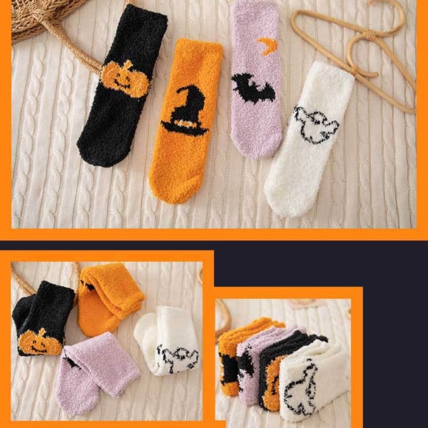 Halloween-lahjasukat, syksyn ja talven miesten ja naisten korallivillaiset sukat, puolireunainen fleece-lämmöneristys, liimatut lattiasukat Orange Hat*3 pairs