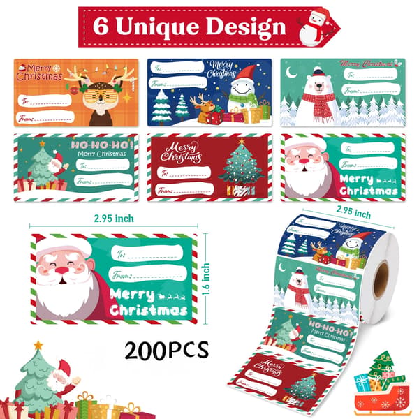 200 STK Julegavemærker med assorterede søde feriedesigns - Ideel til gaveindpakning, gavemærkning, julepynt 200PCS