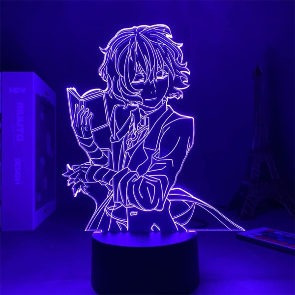 WJ 3D nattlampa för barn, Bungo Stray Dogs Osamu Dazai figur anime lampa barnrumsdekor 7 färger touch/fjärrkontroll 16 färger USB illusion