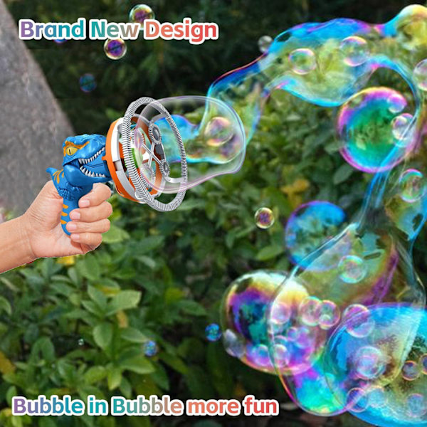 Elektrisk Dinosaurie Bubbelmaskingevär för Barn 4-8 År, Stor Dino Bubbelblaster med Bubbla-i-Bubbla Design, Utomhus Trädgård blue