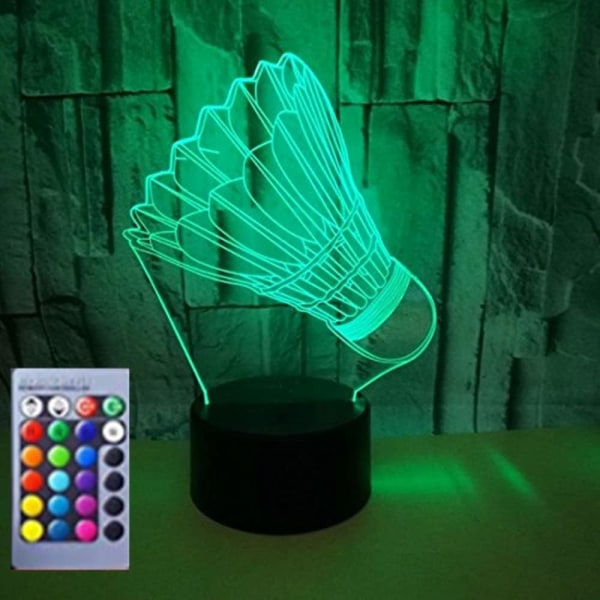 3D Badminton Nattljus Bord Skrivbord Optisk Illusion Lampor 16 färgskiftande lampor LED Bordslampa Xmas Hem Kärlek Födelsedag Barn Barn Dekor Present