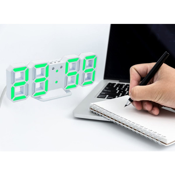 Elektronisk LED digital väckarklocka [Uppgraderad version], klockan kan justera LED-ljusstyrkan automatiskt på natten (vit/grön)