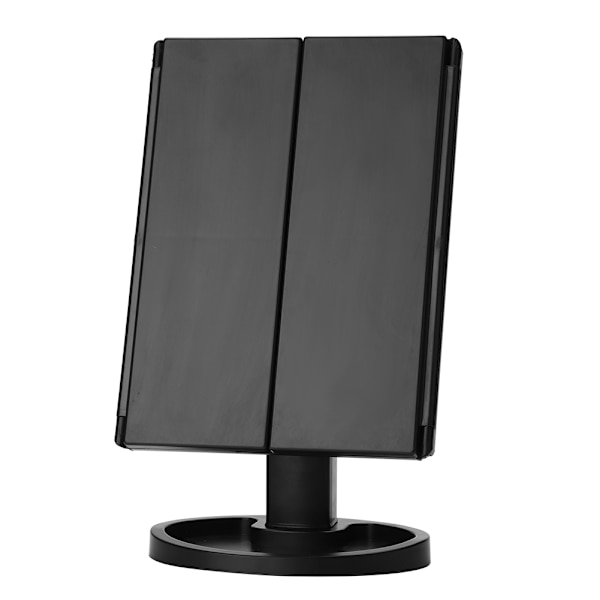 Tri Fold 22 LED-lampor 360° roterande USB-laddning smink spegel bordsskiva pekskärm svart