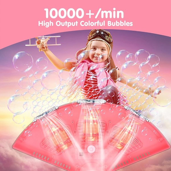 Bubbelmaskin - Automatisk fläktformad bubbelblåsmaskin - 10 000 bubblor per minut, bubbelmaskin för barn, portabla bubbelmaskinsleksaker blue