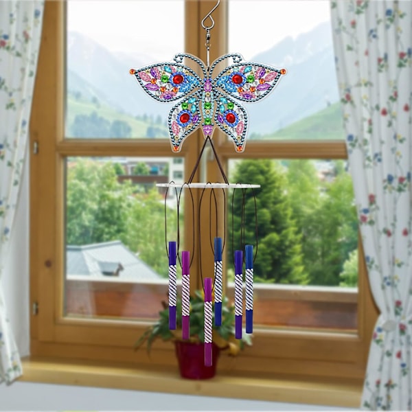 Diamantmålning Vindspel DIY Diamant Vindspel Målning Diamantkonst Hängande Diamantset Diamantkonst Vindspel Konstset för A Butterfly