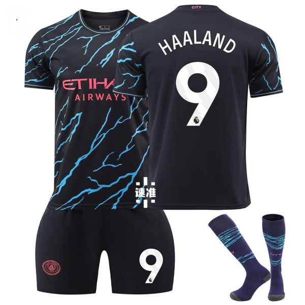 2324 Manchester City 2 bortebarns fotballdrakt med sokker 9 HAALAND children' sizes28