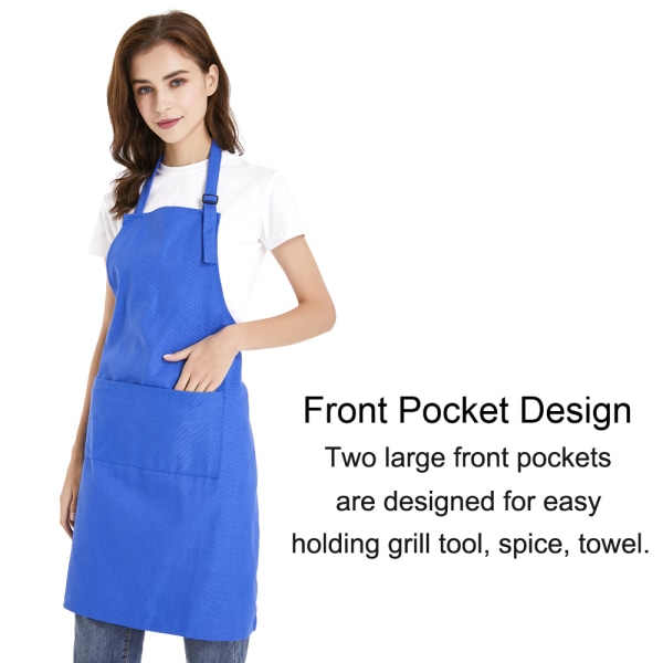 Justerbart förkläde i bomullsduk för kök med 2 framfickor, matlagnings- och bakförkläde för kök - blå XL