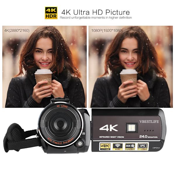 VBESTLIFE AC3-IPS WIFI 13MP 3,1\" pekskärm 30X zoom digital videokamera