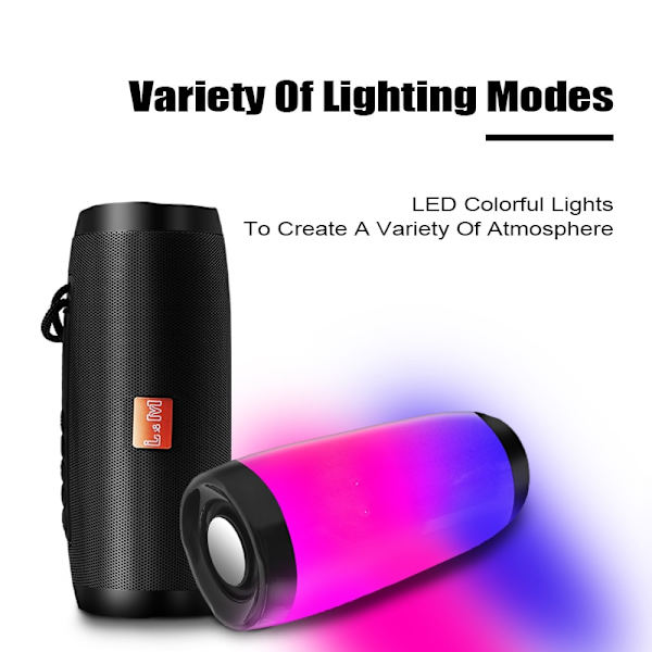 Trådlös Bluetooth-högtalare svart Bärbar högtalare Kraftfull hög utomhusbas TF FM-radio med LED-ljus