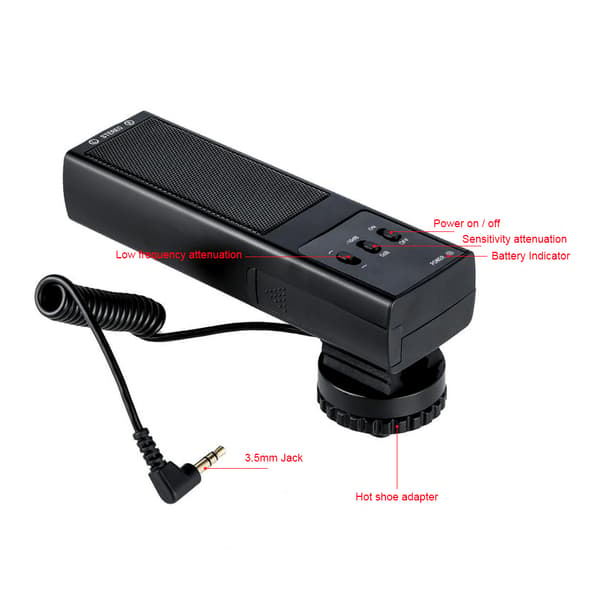 K&F Concept S5 stereovideomikrofon med blitsskoadapter for DSLR-kamera videokamera