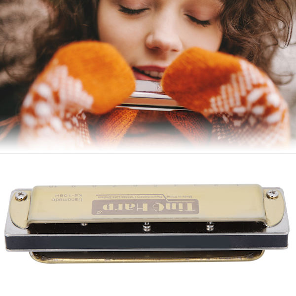 Blues Harmonica 10-hulls munnspill diatonisk harpe Db-nøkkel nybegynnergaver blåseinstrument Golden
