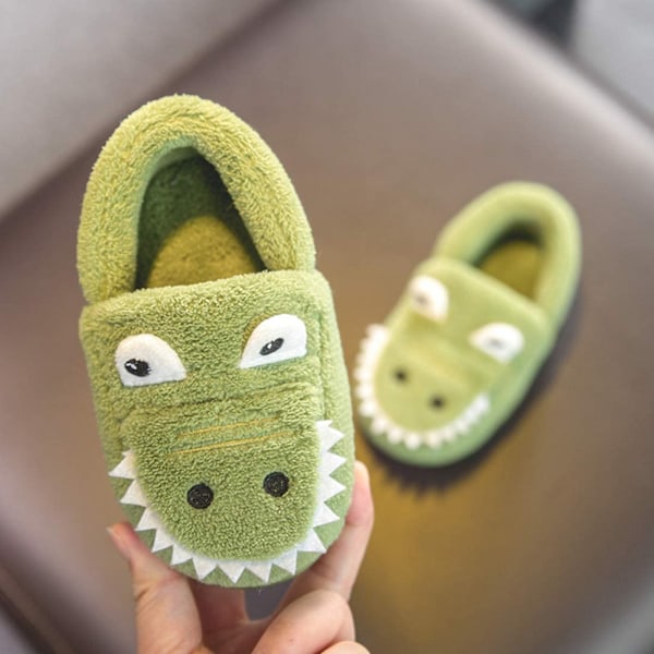 AVEKI Pojkar Flickor Varma Dinosaurie Hus Tofflor Småbarn Barn Fuzzy Inomhus Sovrumsskor, Grön, Storlek: 140