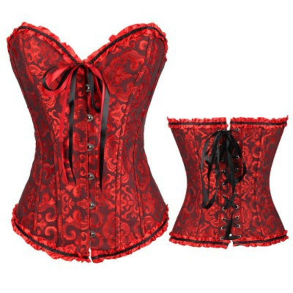 Kvindernes Talje Cincher Snøre Boned Baskisk Korset Shapewear-Sort Rød(S)