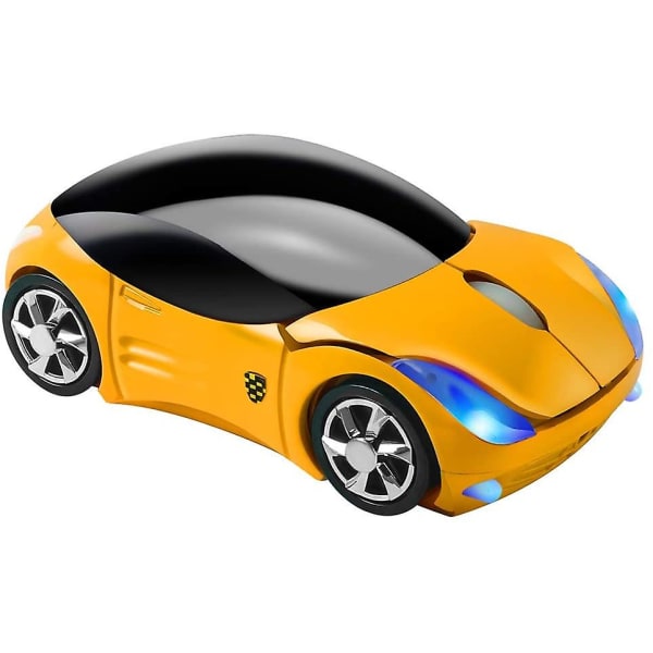 2,4ghz trådlös mus Cool 3d sportbilsform ergonomiska optiska möss med USB mottagare för pc Bärbar dator kvinnor små händer (gul)