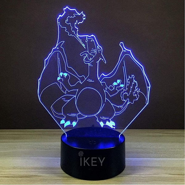 3D Illusion Charizard LED-nattlampa, 7 färger gradvis ändring USB-touchbrytare 3D visuella lampor för semestergåvor eller heminredning