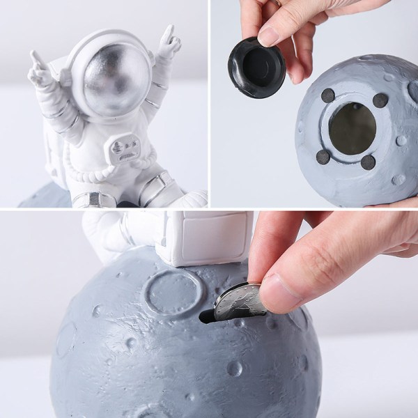 Spargris, astronautleksaker med planetsparbössa i harts, pengaburk för rymddekor, rymdmanspargrisar för pojkar, flickor och vuxna (röd)