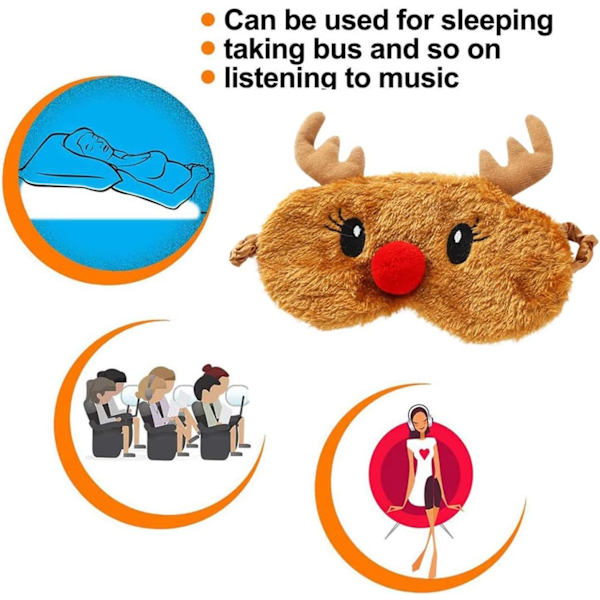 Söt Rensa Sovmask, Mjuk Plysch Ögonbindel Rolig Nyhet Jul Rudolph Sovmask Ögonlock för Barn Flicka